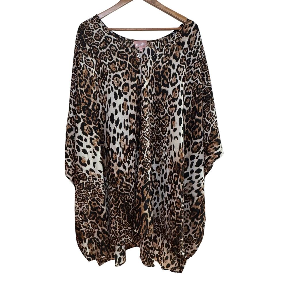 Show Me Your Mumu Plus Size 3XL Leopard Print Chiffon Swim Cover Up Kaftan
